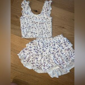 Love Shack Fancy Floral Smocked Top and Ruffle Skirt Set